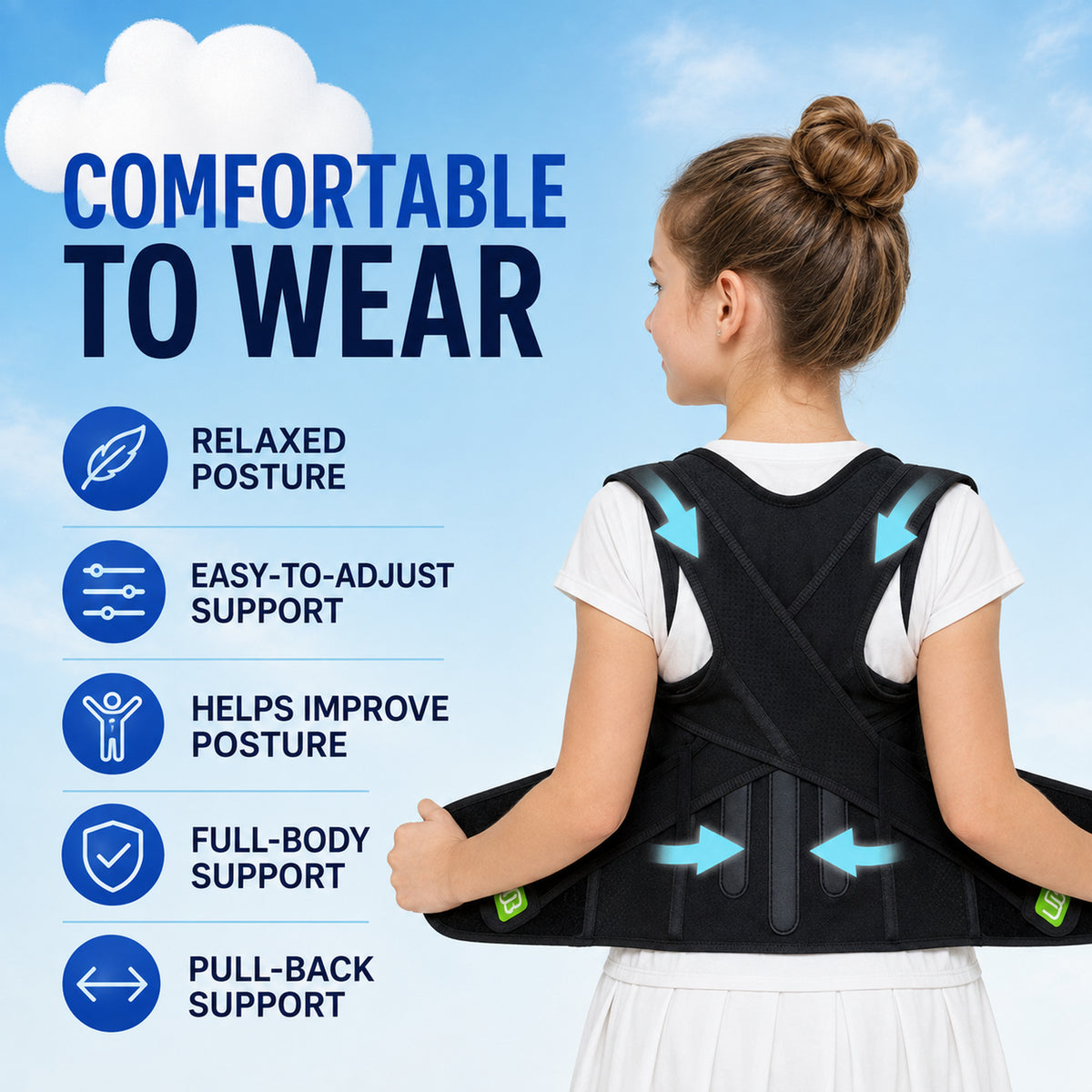 UOUBEO SKY Kids Posture Corrector – 3-Spine Support Back Brace with Breathable Comfort Design