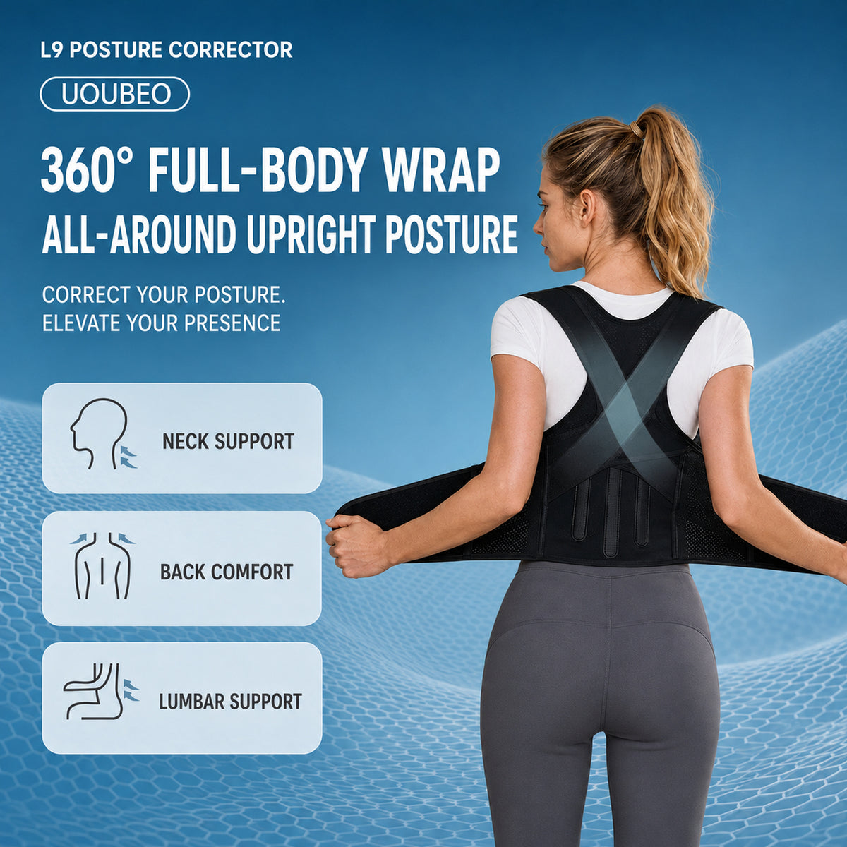 UOUBEO L9 Posture Corrector – Breathable 3-Spine Support Back Brace