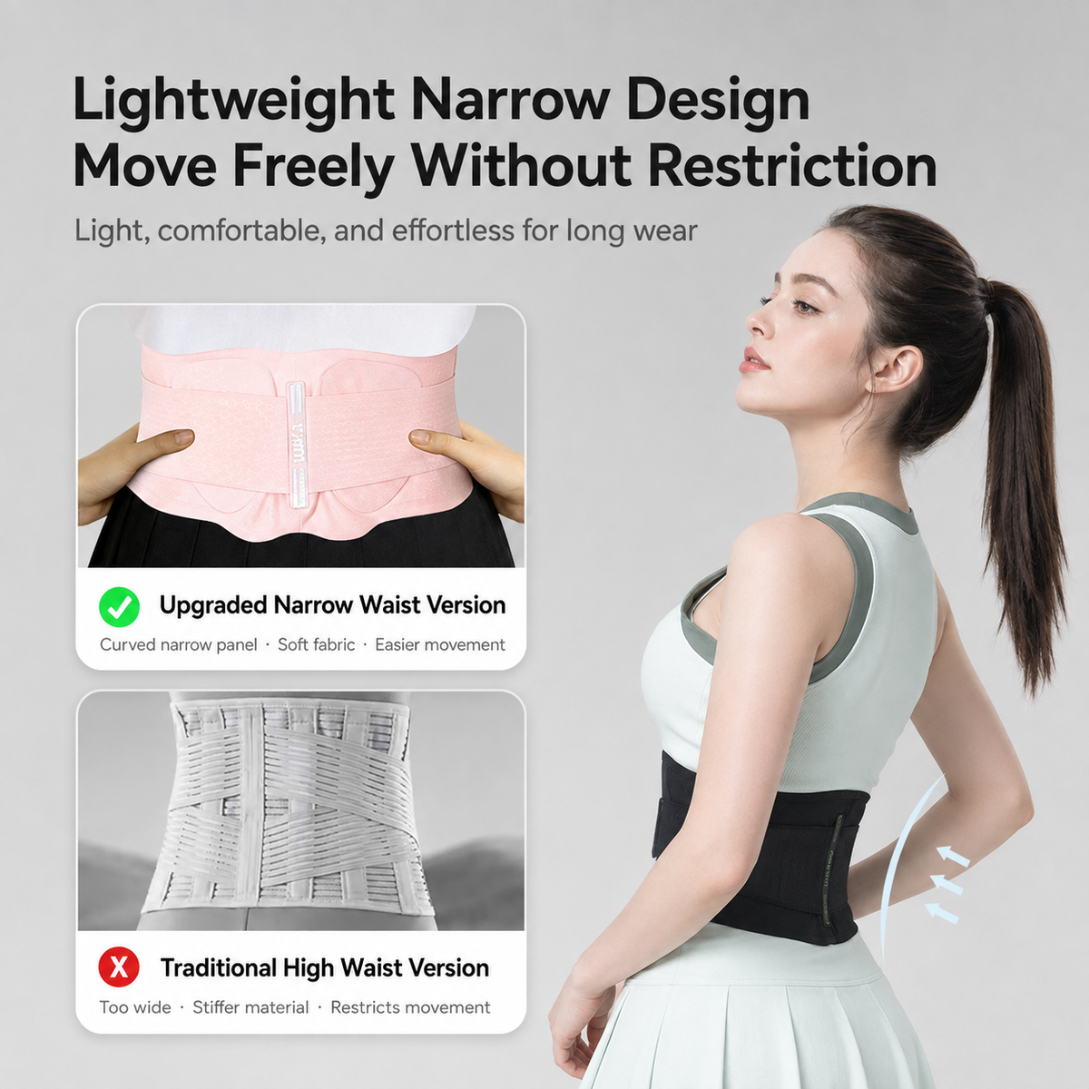 UOUBEO Q9 Invisible Back Support Belt – Lightweight Breathable Lumbar Support for Men & Women