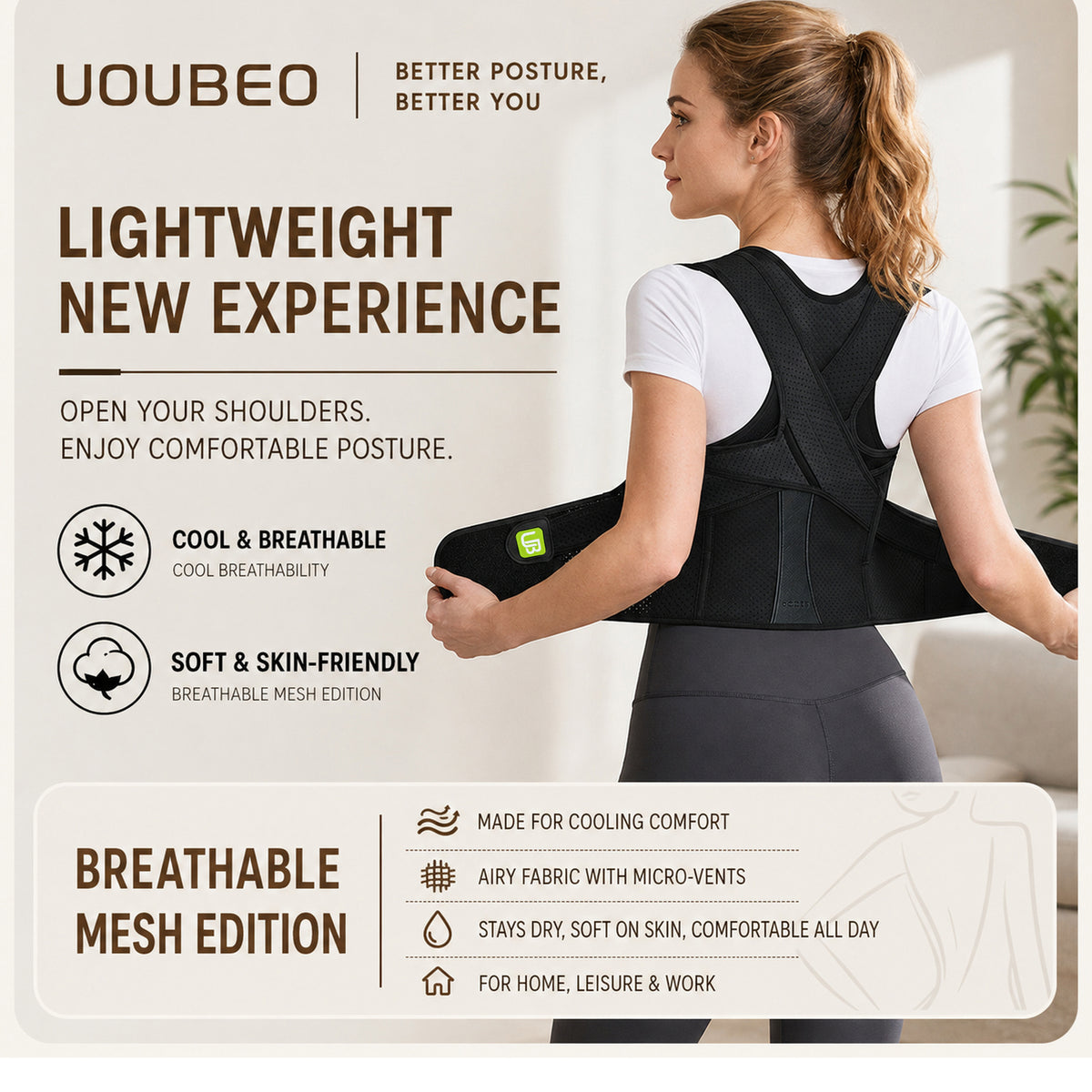 UOUBEO UK Posture Corrector – Upgraded Breathable Back Support for Daily Posture Support