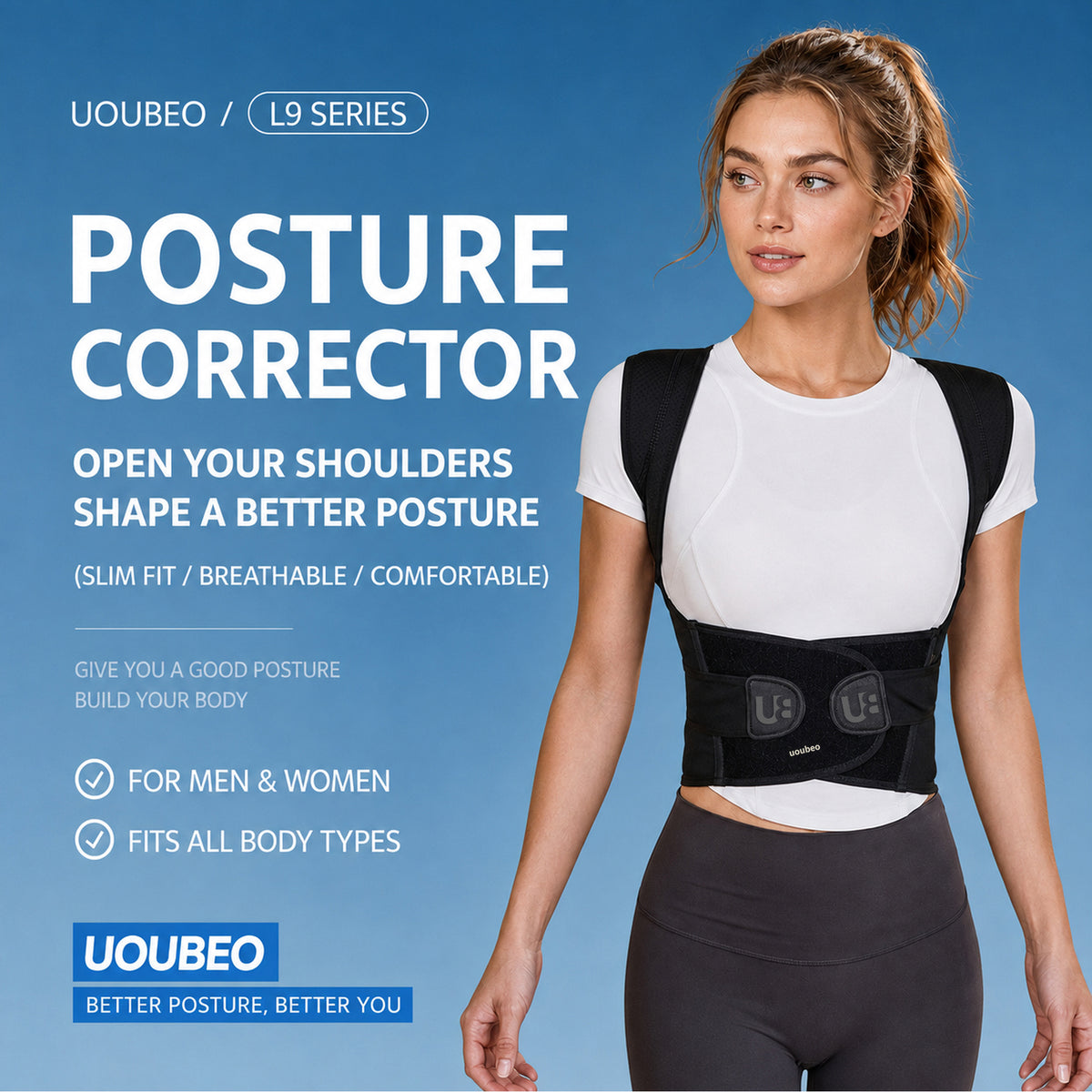UOUBEO L9 Posture Corrector – Breathable 3-Spine Support Back Brace