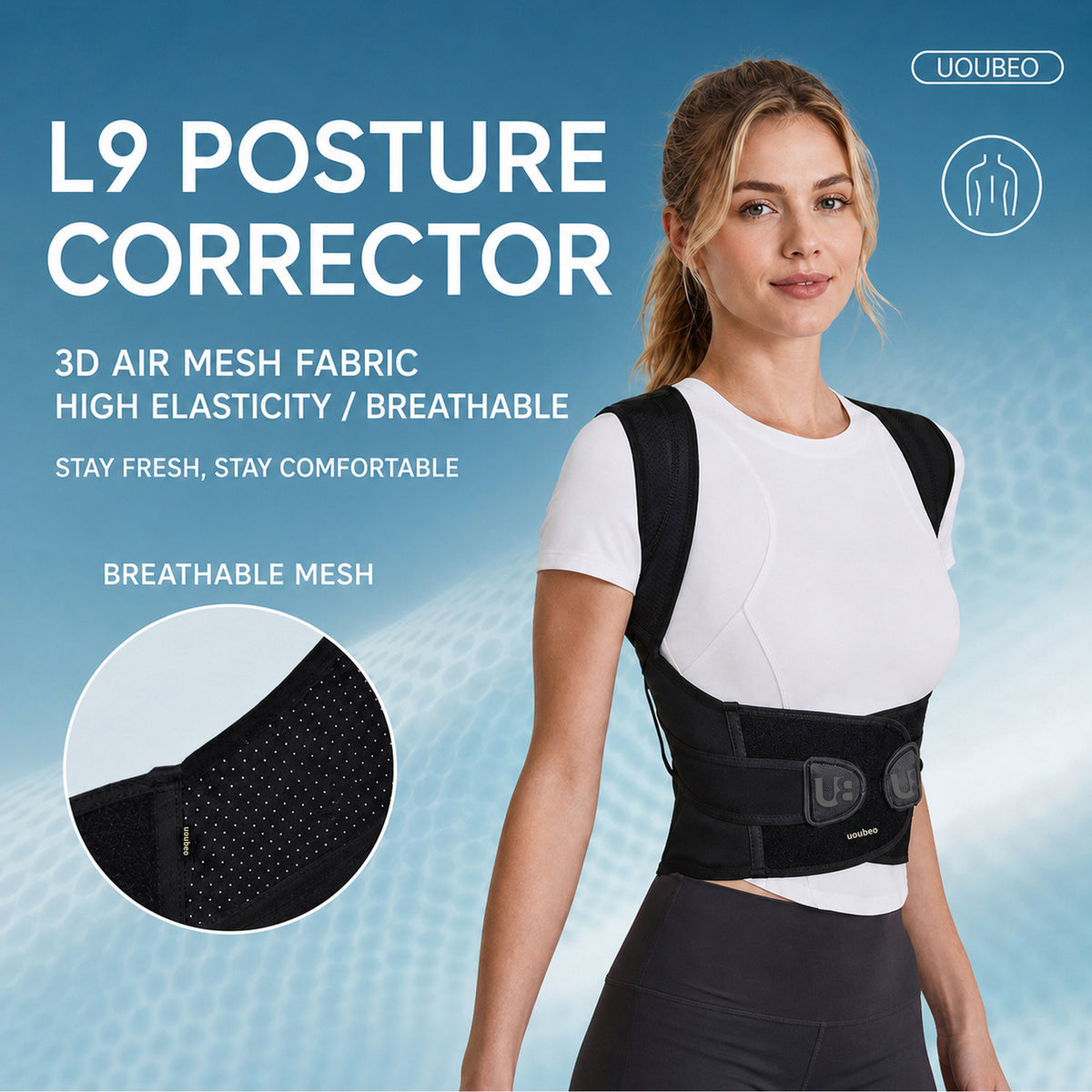 UOUBEO L9 Posture Corrector – Breathable 3-Spine Support Back Brace