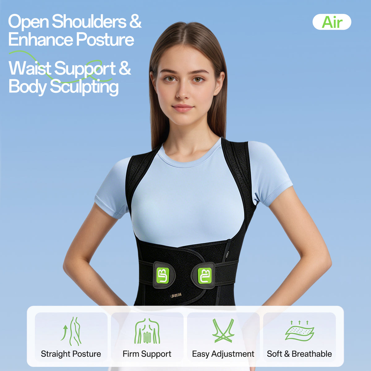 UOUBEO Air – Breathable Double-Layer Mesh Posture Corrector & Waist Support