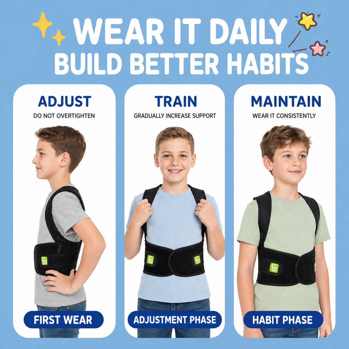 UOUBEO SKY Kids Posture Corrector – 3-Spine Support Back Brace with Breathable Comfort Design