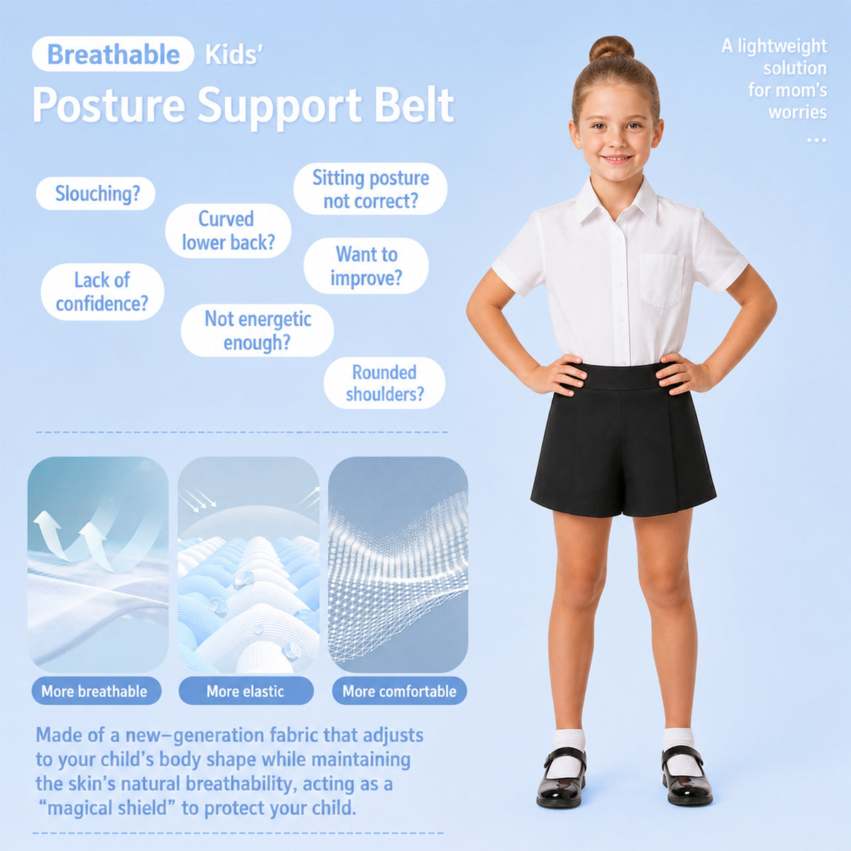 UOUBEO D9 Kids Posture Corrector – Lightweight & Breathable Mesh Back Support