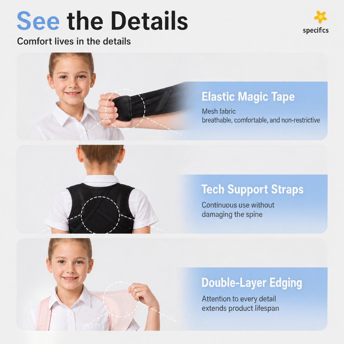 UOUBEO D9 Kids Posture Corrector – Lightweight & Breathable Mesh Back Support