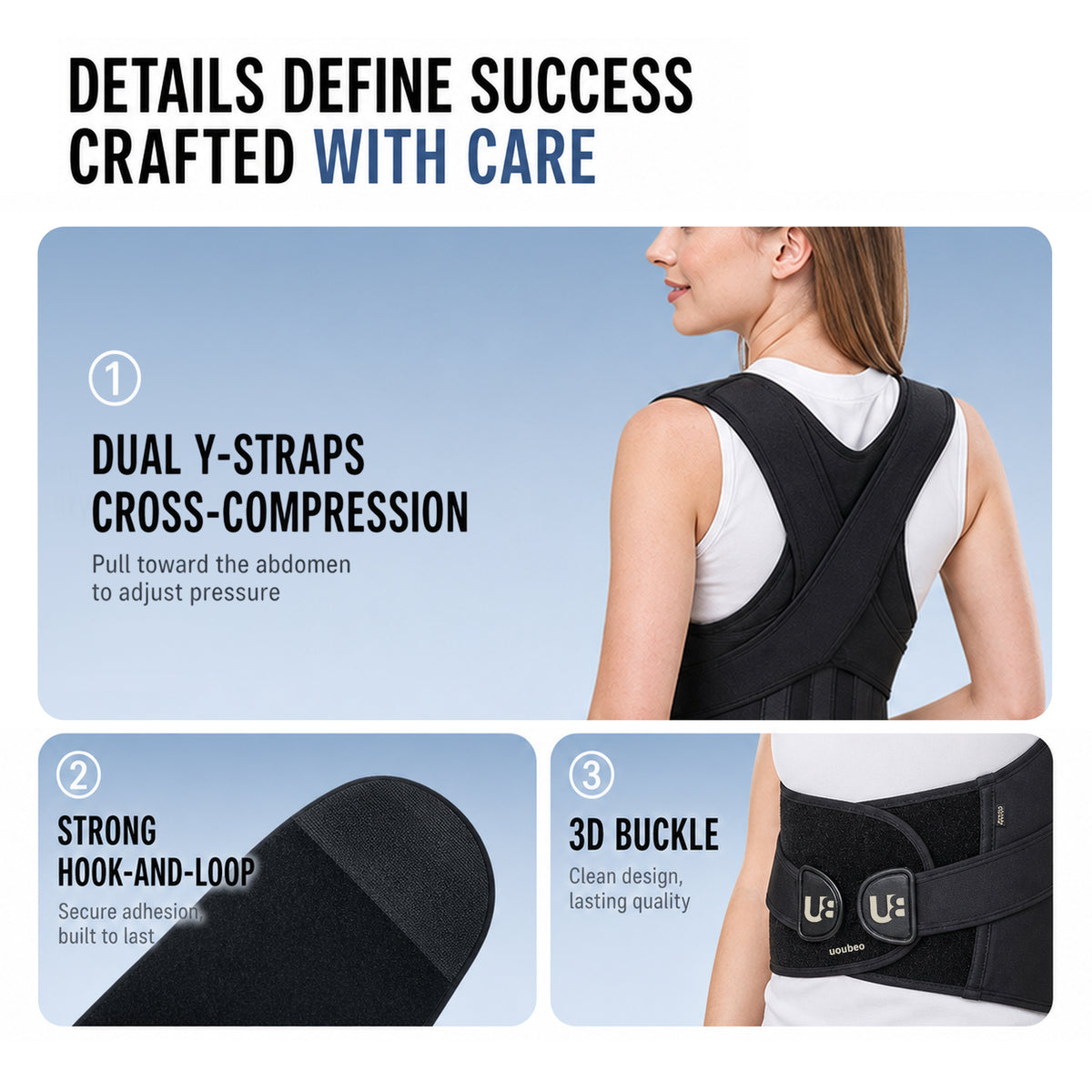 UOUBEO E9 Enhanced Comfort Back Support Belt – Reinforced Lumbar Brace for Men & Women