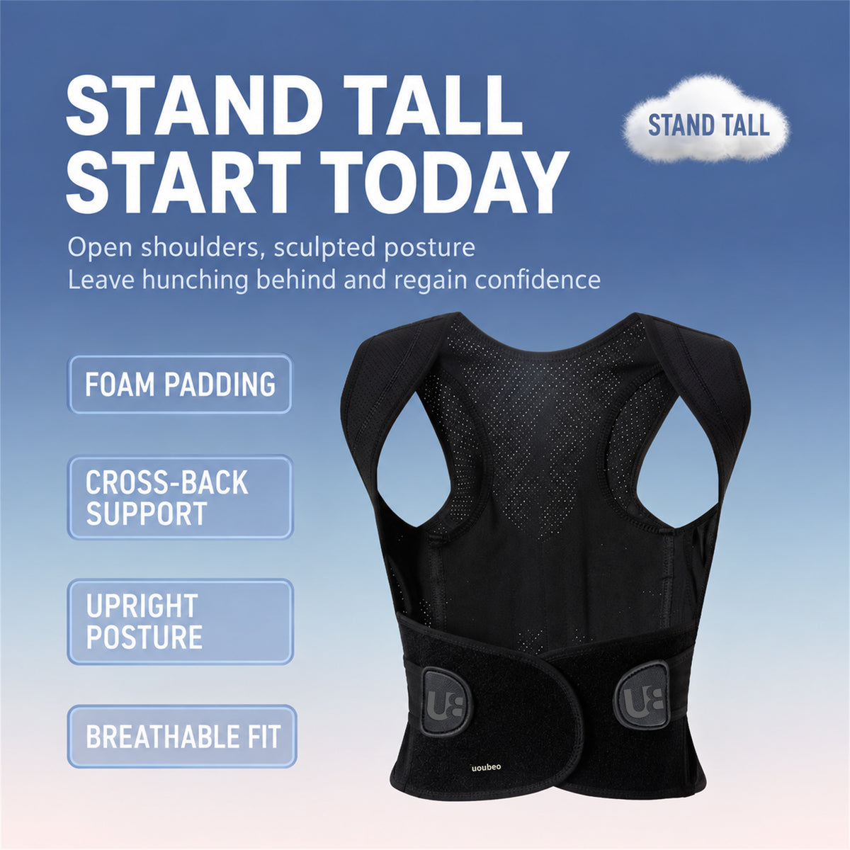 UOUBEO XL Posture Corrector – Breathable Stretch Support with Flexible Spine Support & Waist Protection