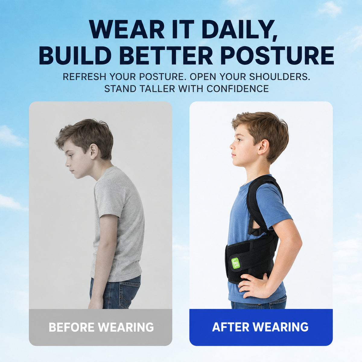 UOUBEO SKY Kids Posture Corrector – 3-Spine Support Back Brace with Breathable Comfort Design