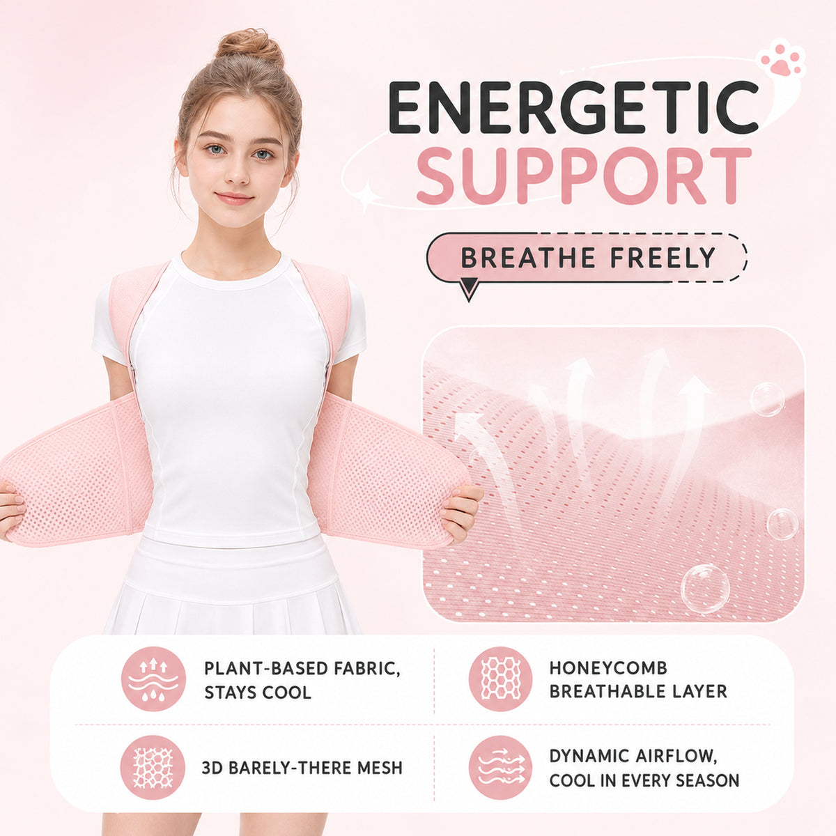 UOUBEO Kitty Women’s Open-Shoulder Posture Corrector – Breathable Comfort with Cute Cat Paw Design