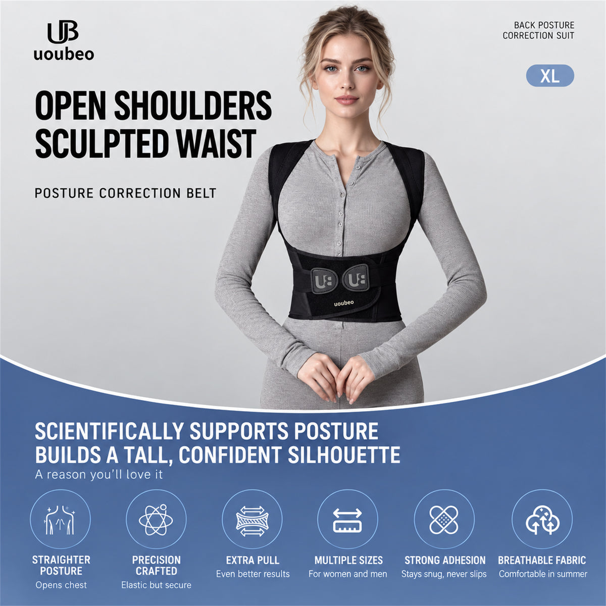 UOUBEO XL Posture Corrector – Breathable Stretch Support with Flexible Spine Support & Waist Protection